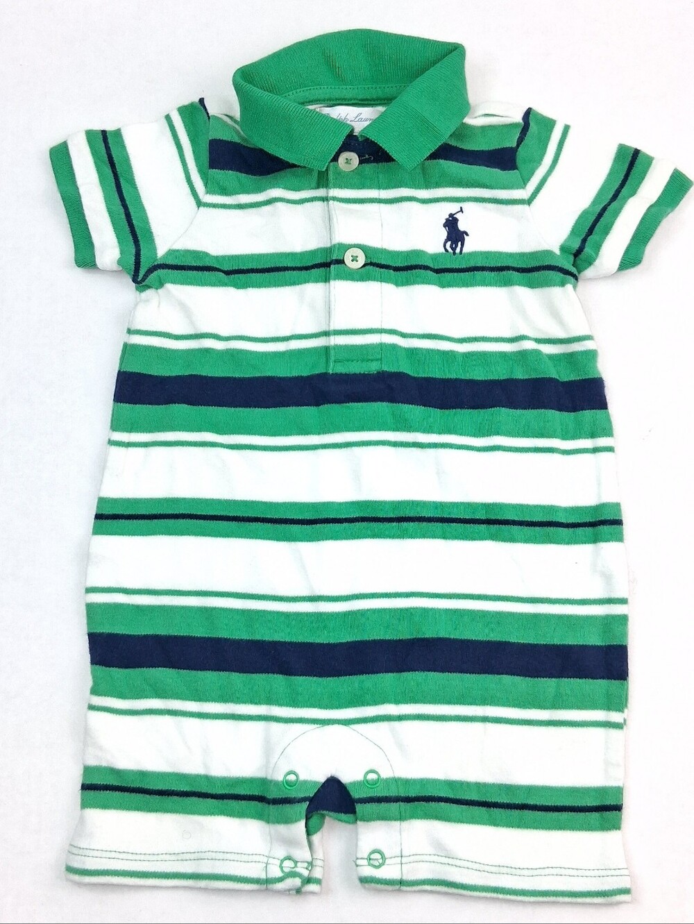 Ralph Laure Green White Striped Polo Romper 3M
